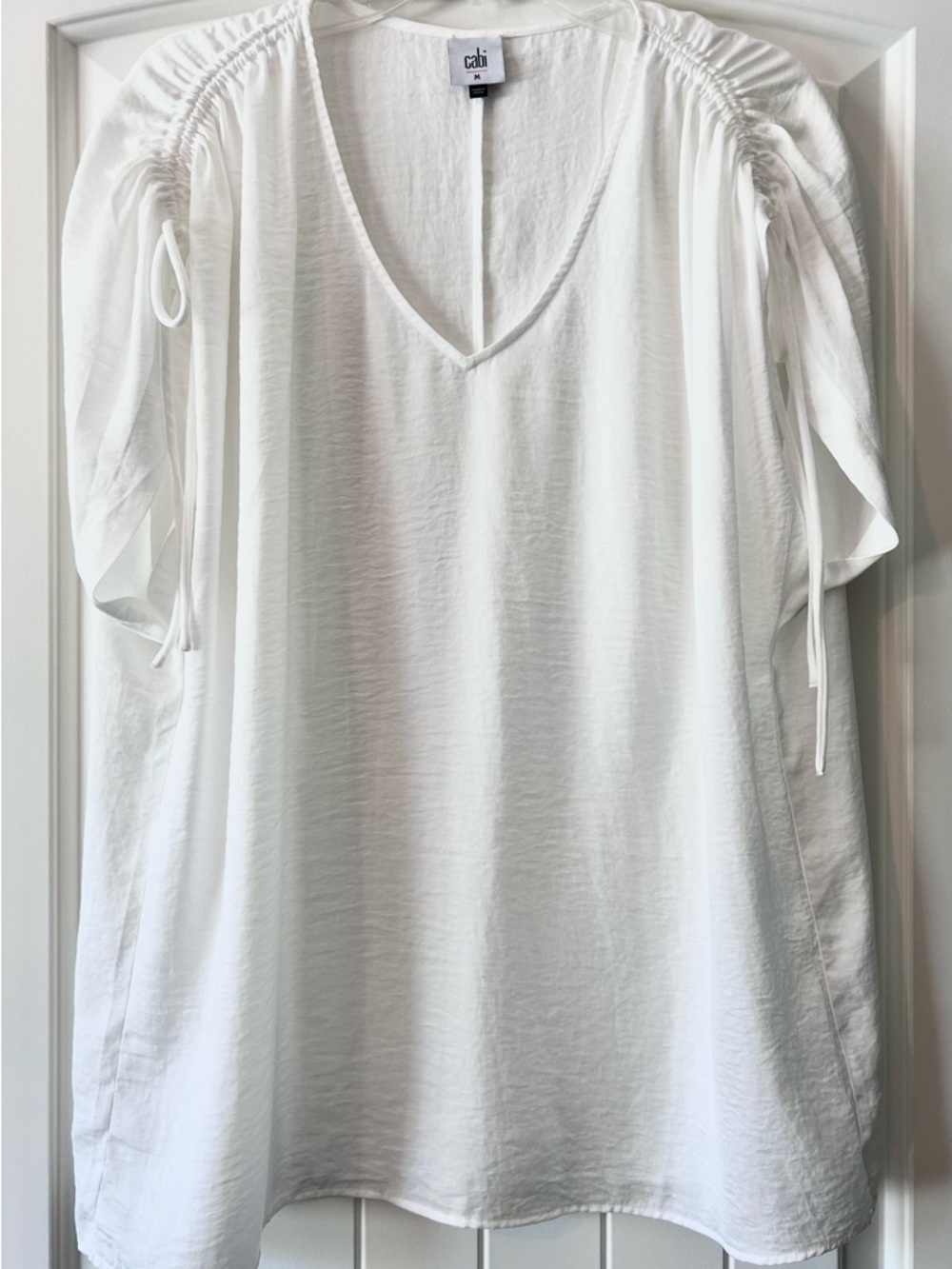 CAbi White V-Neck Drawstring Shoulder Tunic